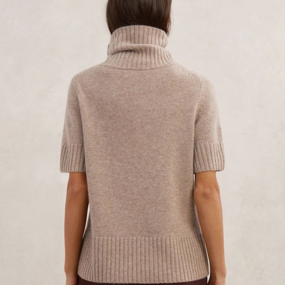 [M]Josef Women's Cream Turtleneck 100 Cashmere Mid Sleeve Sweater Ribbed preppy